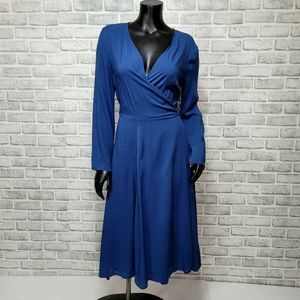 Bower Womens M Blue Bianca Swimwear Cover Up Wrap Dress‎ Long Sleeve Vneck